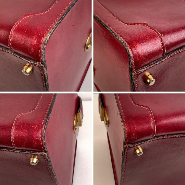 Gucci Vintage Burgundy Leather Travel Bag Train Case Beauty Handbag For