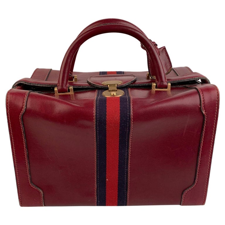 Gucci Vintage Burgundy Leather Travel Bag Train Case Beauty Handbag For ...