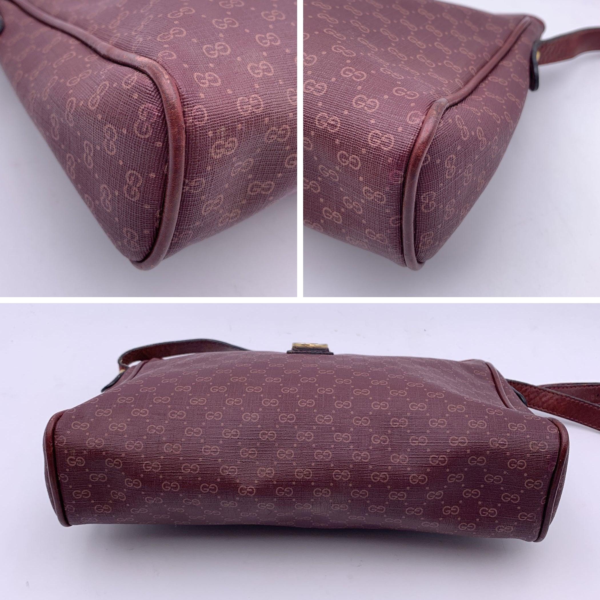 Women's Gucci Vintage Burgundy Monogram Canvas and Leather Shoulder Bag For Sale