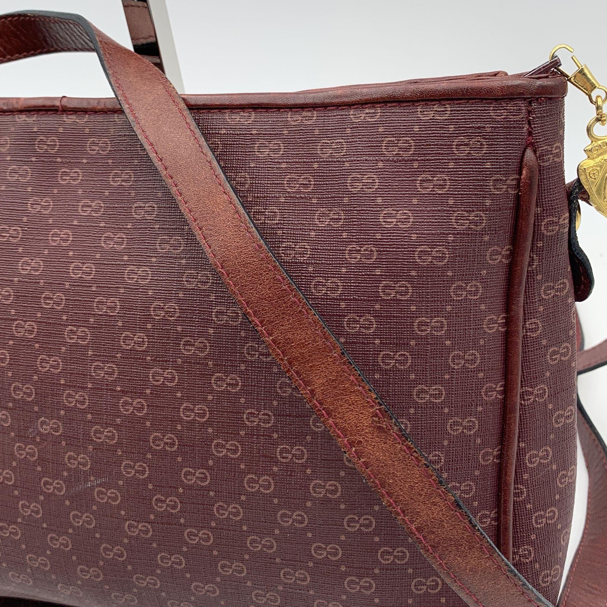 Gucci Vintage Burgundy Monogram Canvas and Leather Shoulder Bag For Sale 3