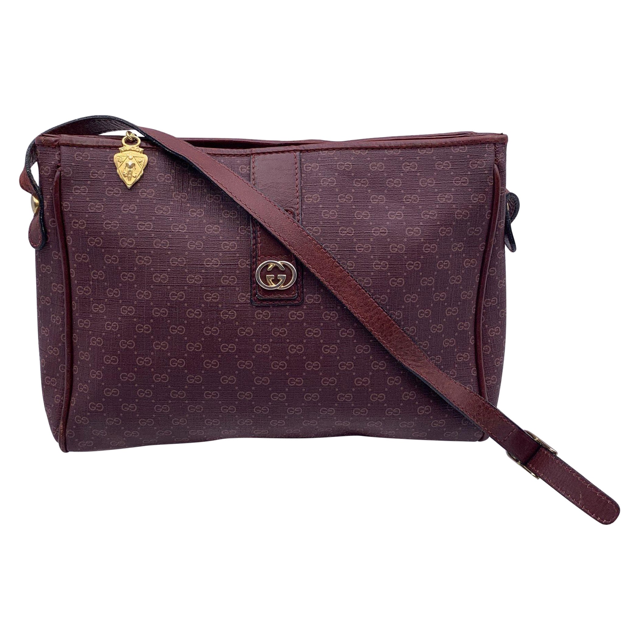 Gucci Vintage Burgundy Monogram Canvas and Leather Shoulder Bag