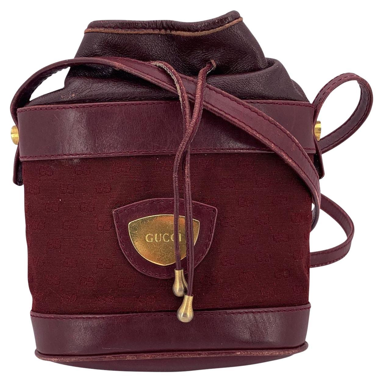 Gucci Vintage Burgundy Monogram Canvas Drawstring Mini Bucket Bag