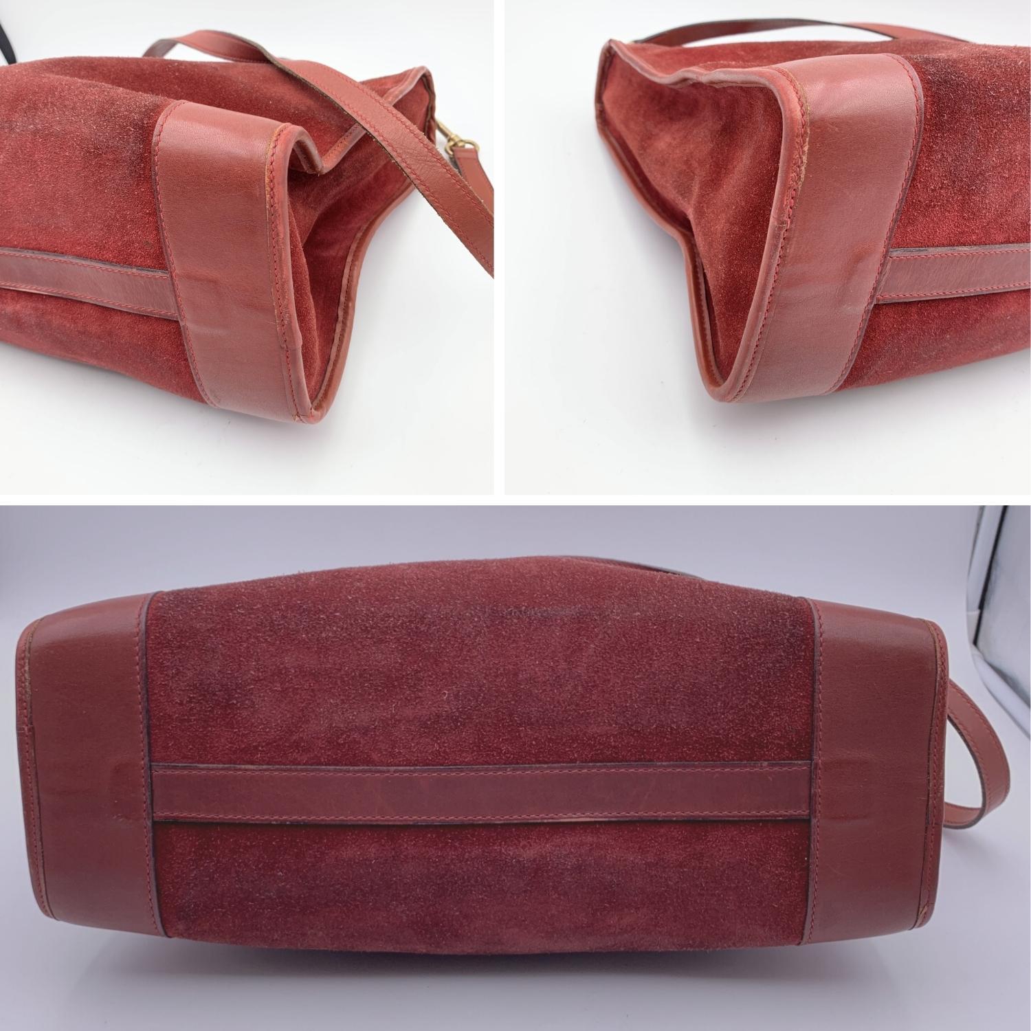 Gucci Vintage Burgundy Suede and Leather Tote Satchel with Strap In Good Condition In Rome, Rome