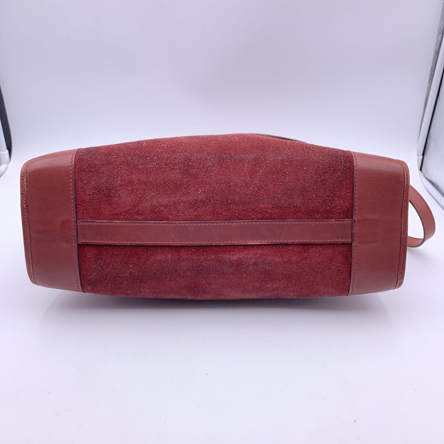 Gucci Vintage Burgundy Suede and Leather Tote Satchel with Strap For Sale 3