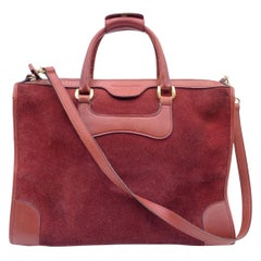 Gucci Vintage Burgundy Suede and Leather Tote Satchel with Strap