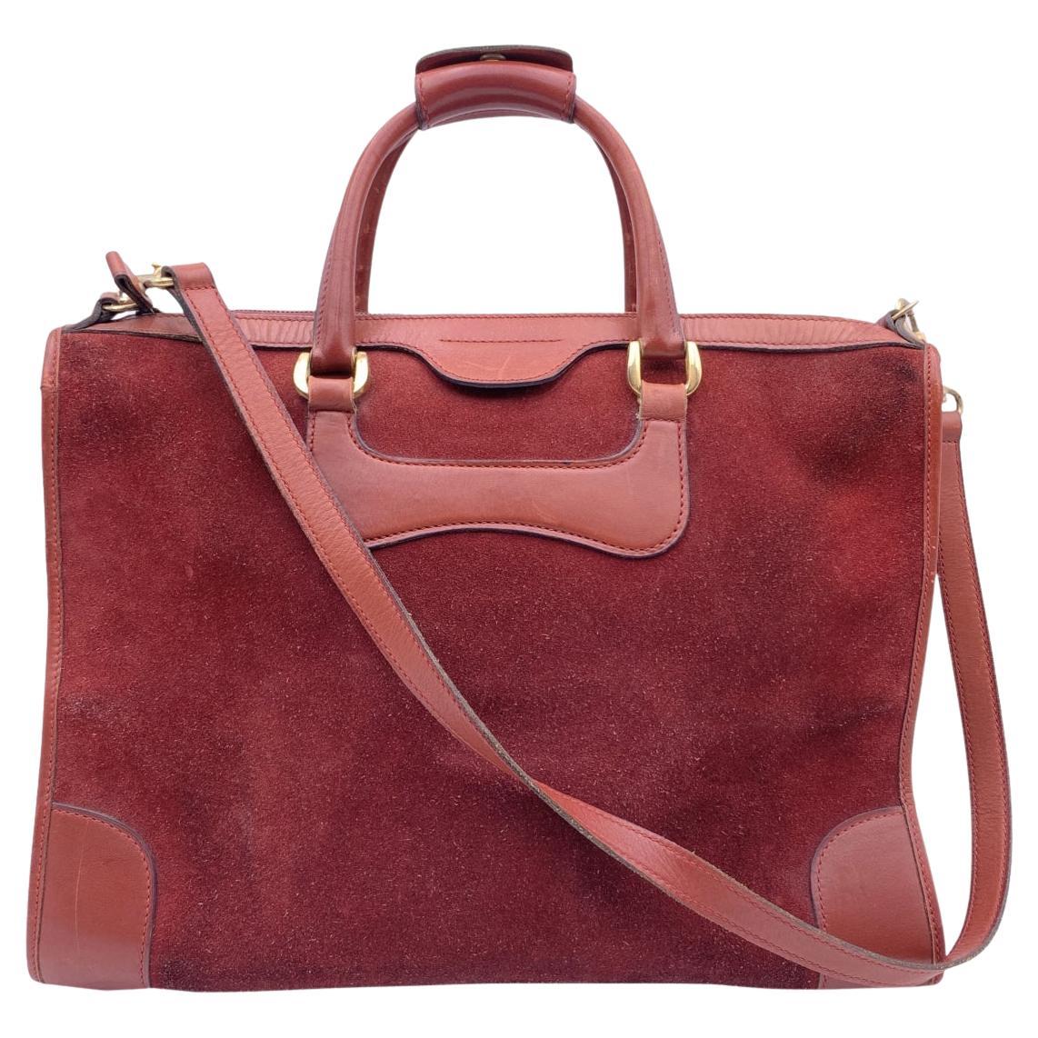 Gucci Vintage Burgundy Suede and Leather Tote Satchel with Strap