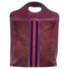 Gucci Vintage Burgundy Suede Shopping Bag Tote with Stripes