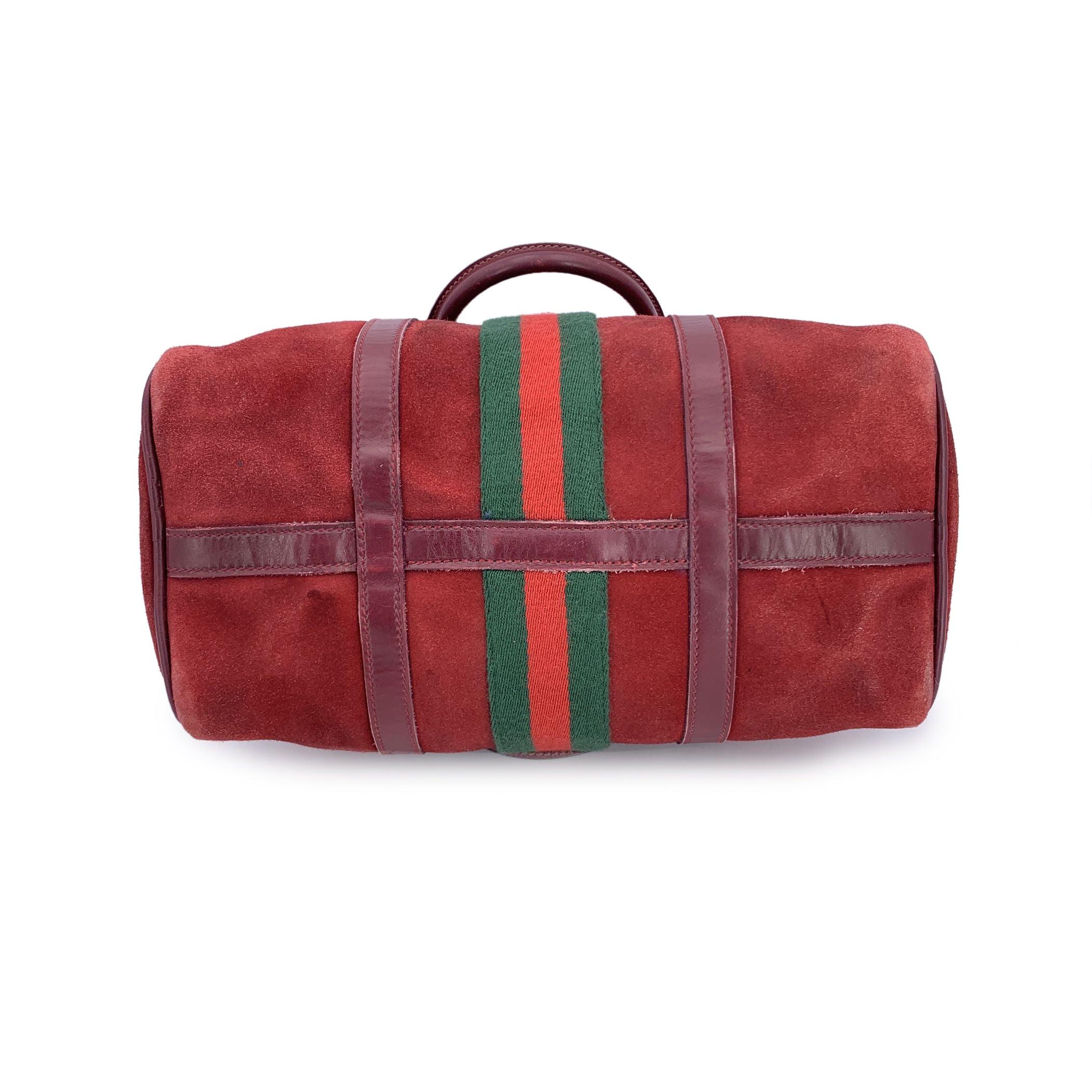 Gucci Vintage Burgundy Suede Web Stripes Boston Bag Handbag For Sale 2