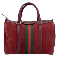 Gucci Vintage Burgundy Suede Web Stripes Boston Bag Handbag