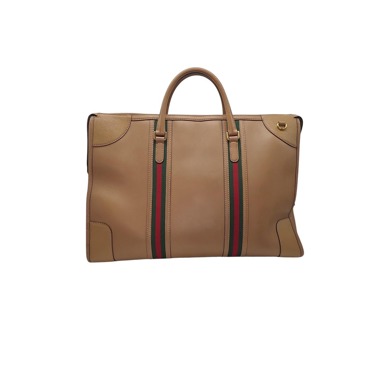Brown Gucci Vintage Calfskin Web Bauletto XL Duffle Bag For Sale