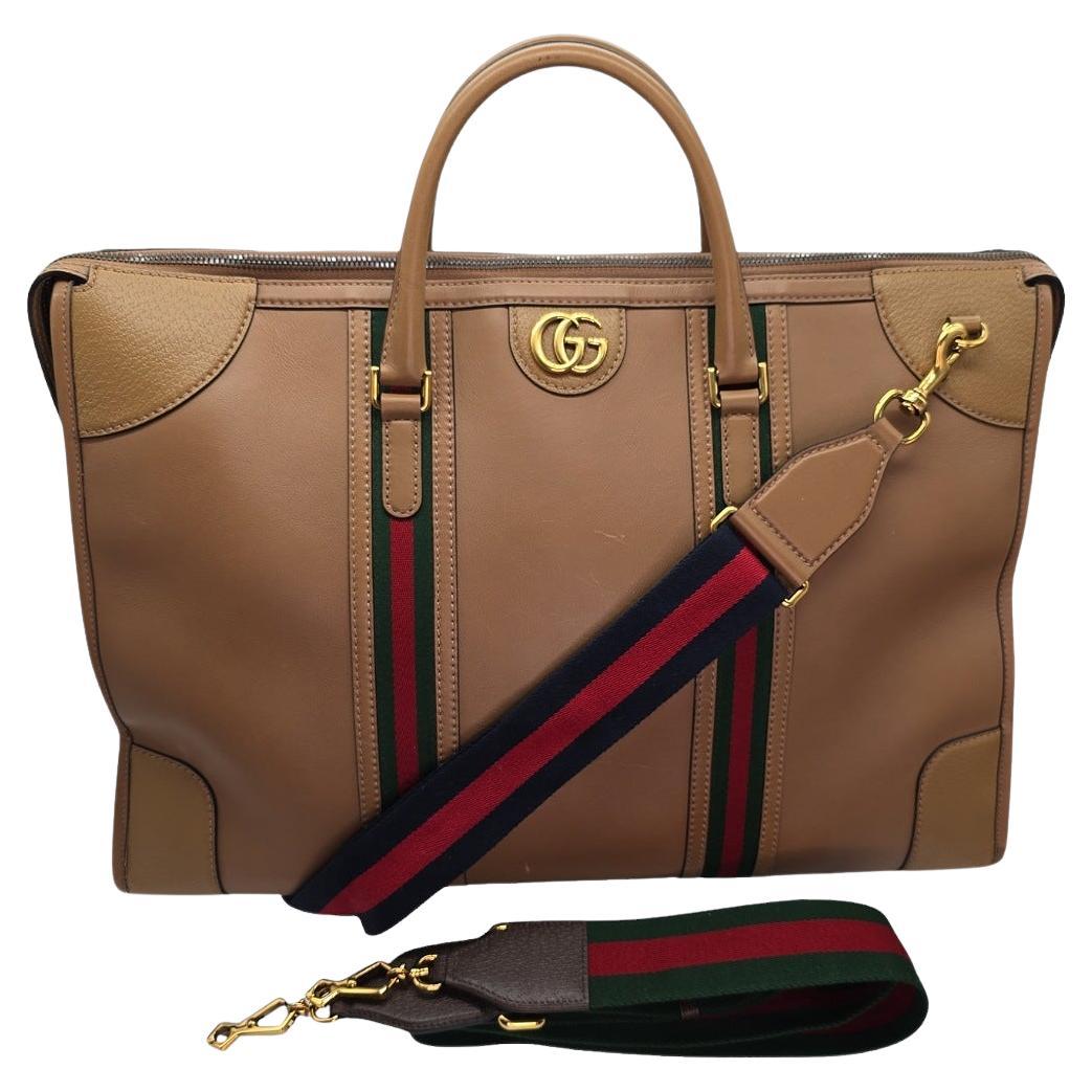 Gucci Vintage Calfskin Web Bauletto XL Duffle Bag For Sale