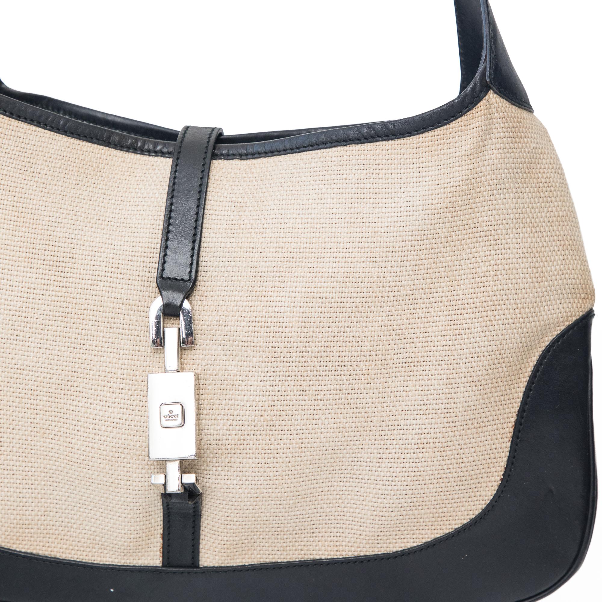 Beige Gucci by Tom Ford Spring 2000 Chain Handle Cream Canvas Jackie Shoulder Bag