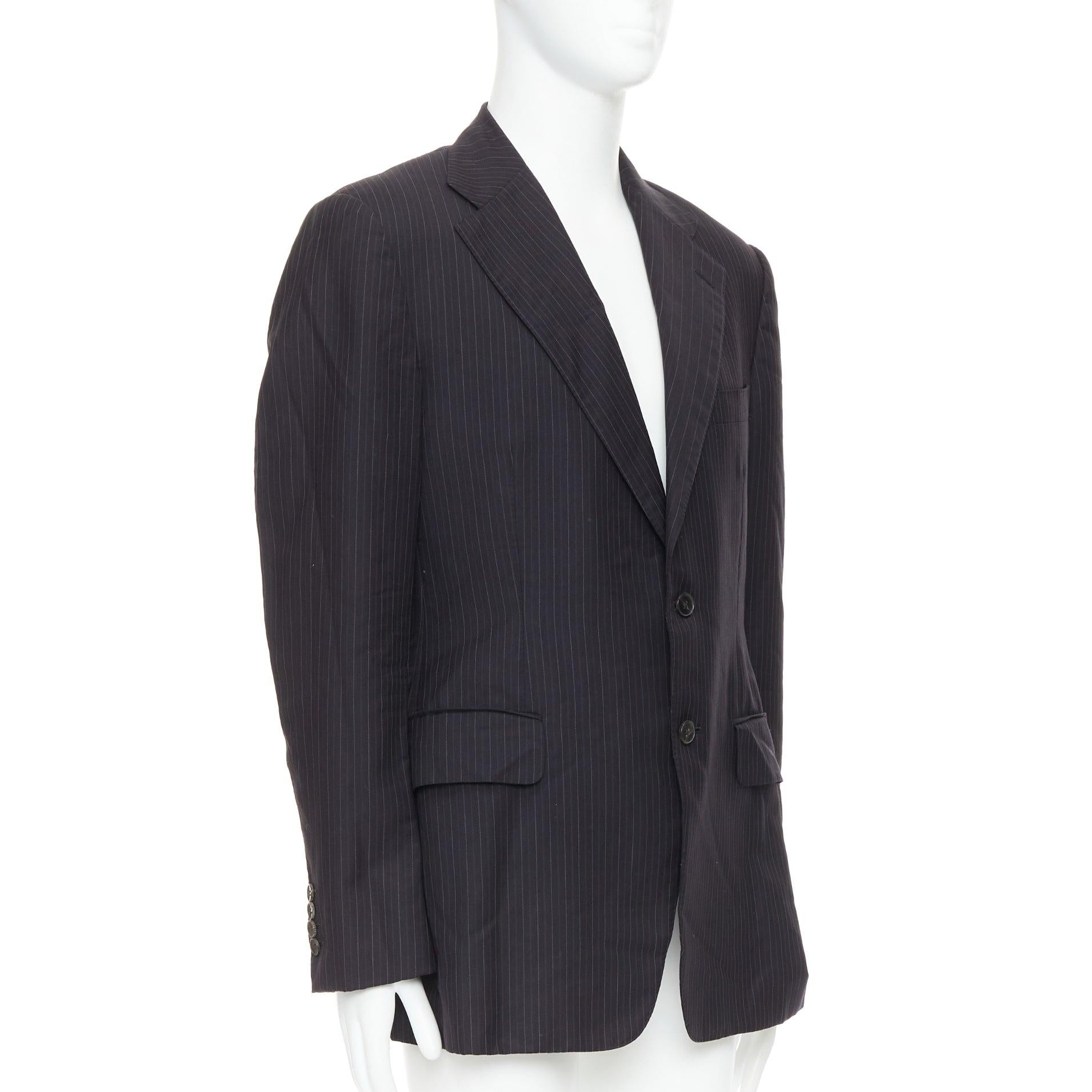 GUCCI Vintage Anthrazitgrauer 100% Wollblazer mit Nadelstreifen-Doppelvent-Blazer IT52 XL (Schwarz) im Angebot