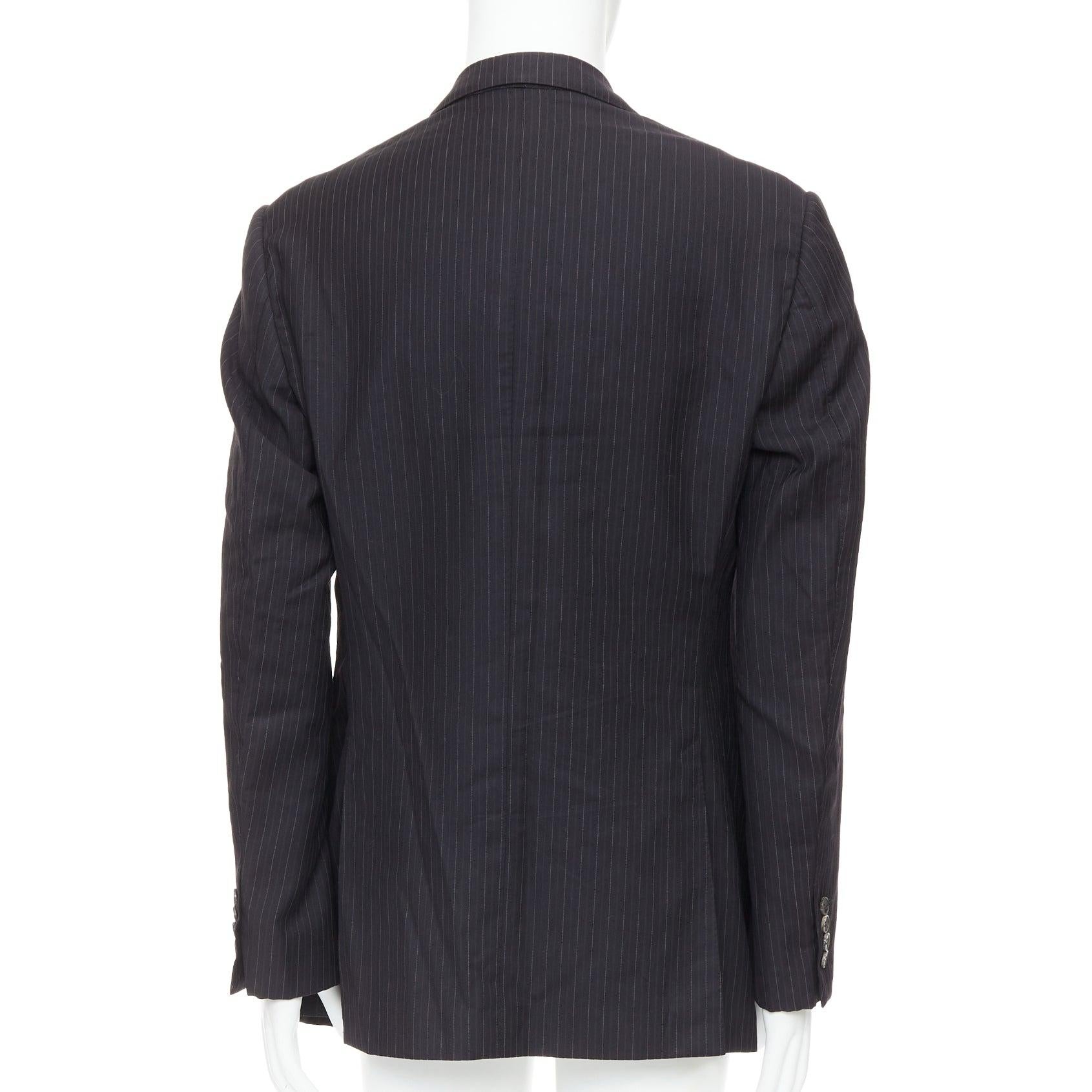 GUCCI Vintage Anthrazitgrauer 100% Wollblazer mit Nadelstreifen-Doppelvent-Blazer IT52 XL Herren im Angebot