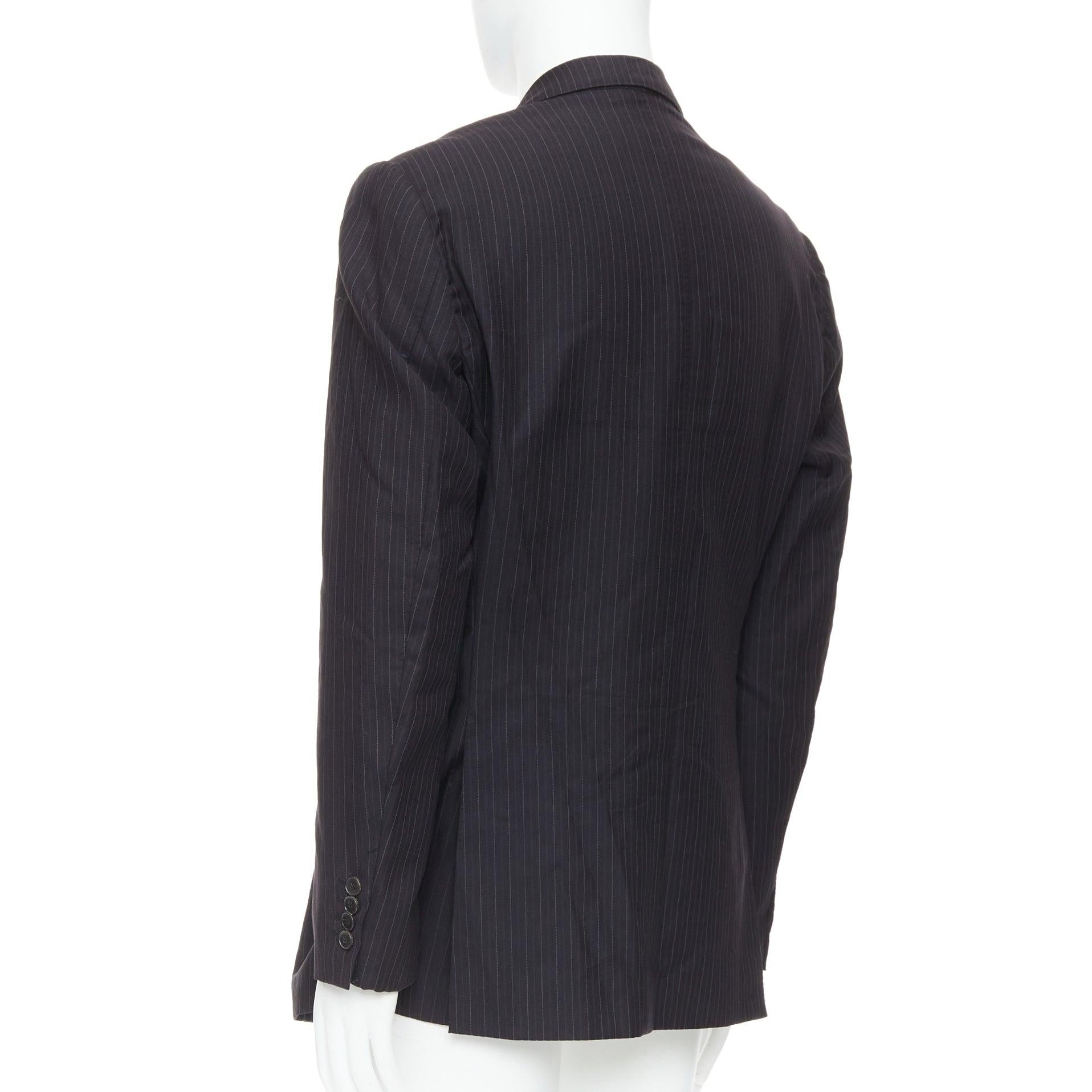 GUCCI Vintage Anthrazitgrauer 100% Wollblazer mit Nadelstreifen-Doppelvent-Blazer IT52 XL im Angebot 1