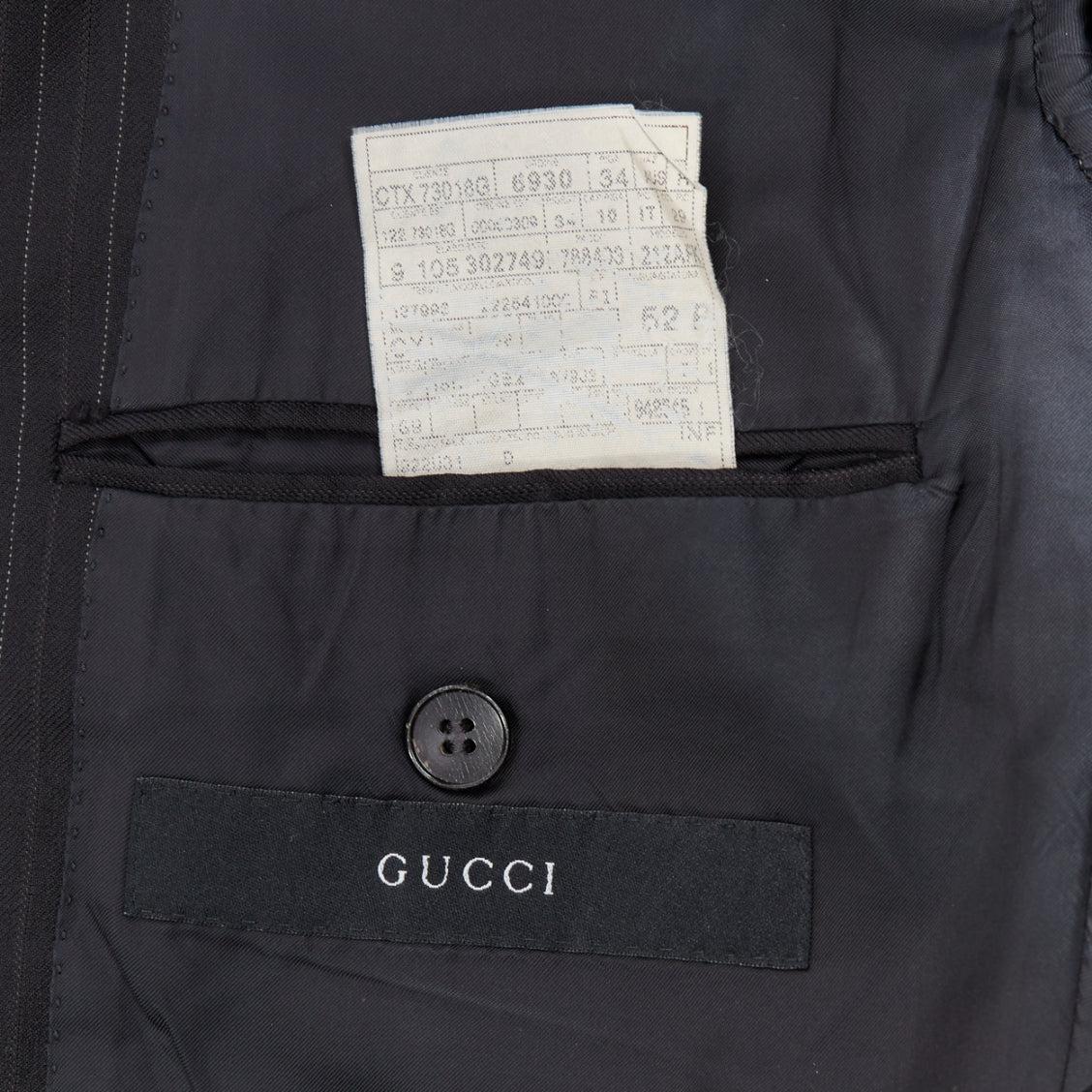 GUCCI Vintage Anthrazitgrauer 100% Wollblazer mit Nadelstreifen-Doppelvent-Blazer IT52 XL im Angebot 3