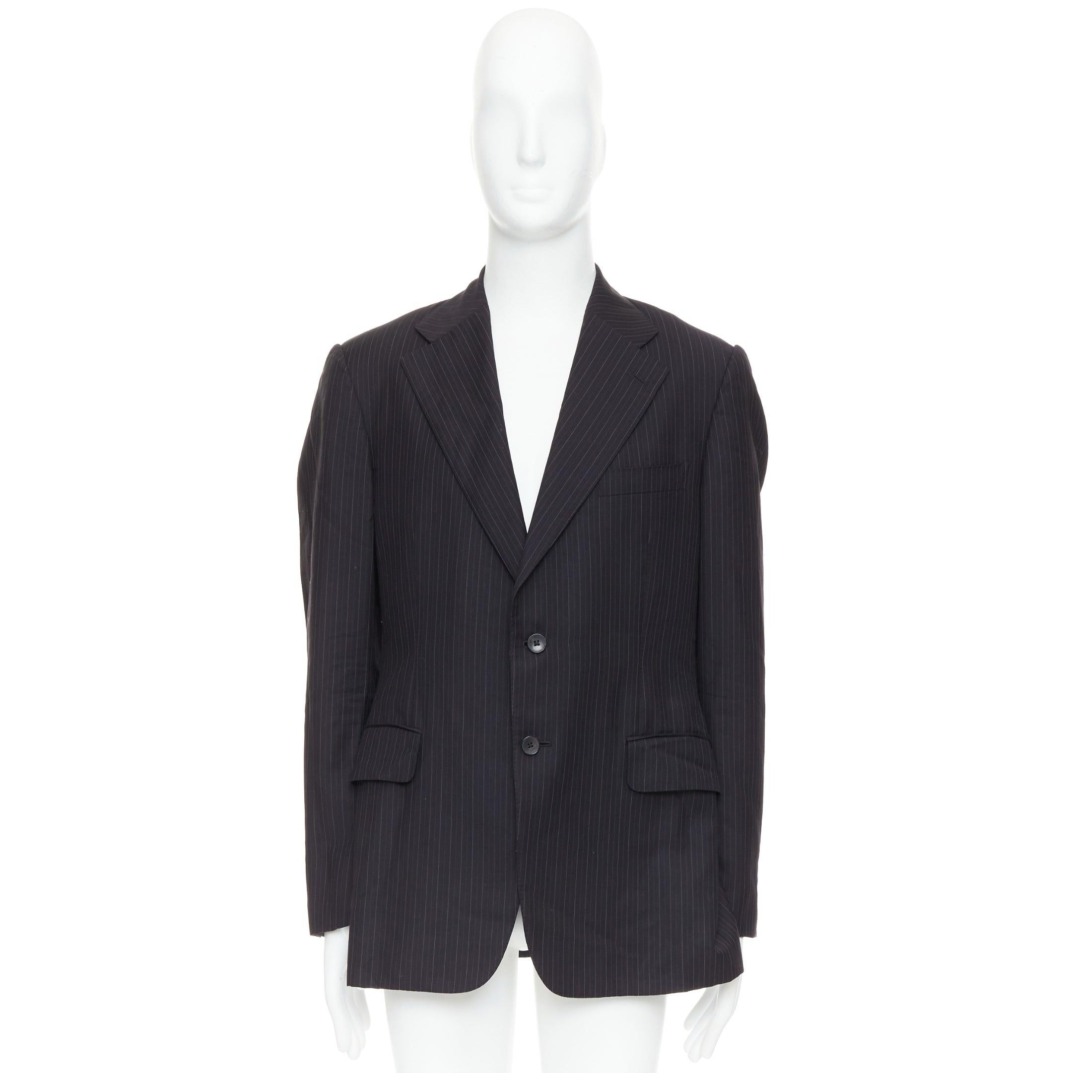 GUCCI Vintage Anthrazitgrauer 100% Wollblazer mit Nadelstreifen-Doppelvent-Blazer IT52 XL im Angebot 4