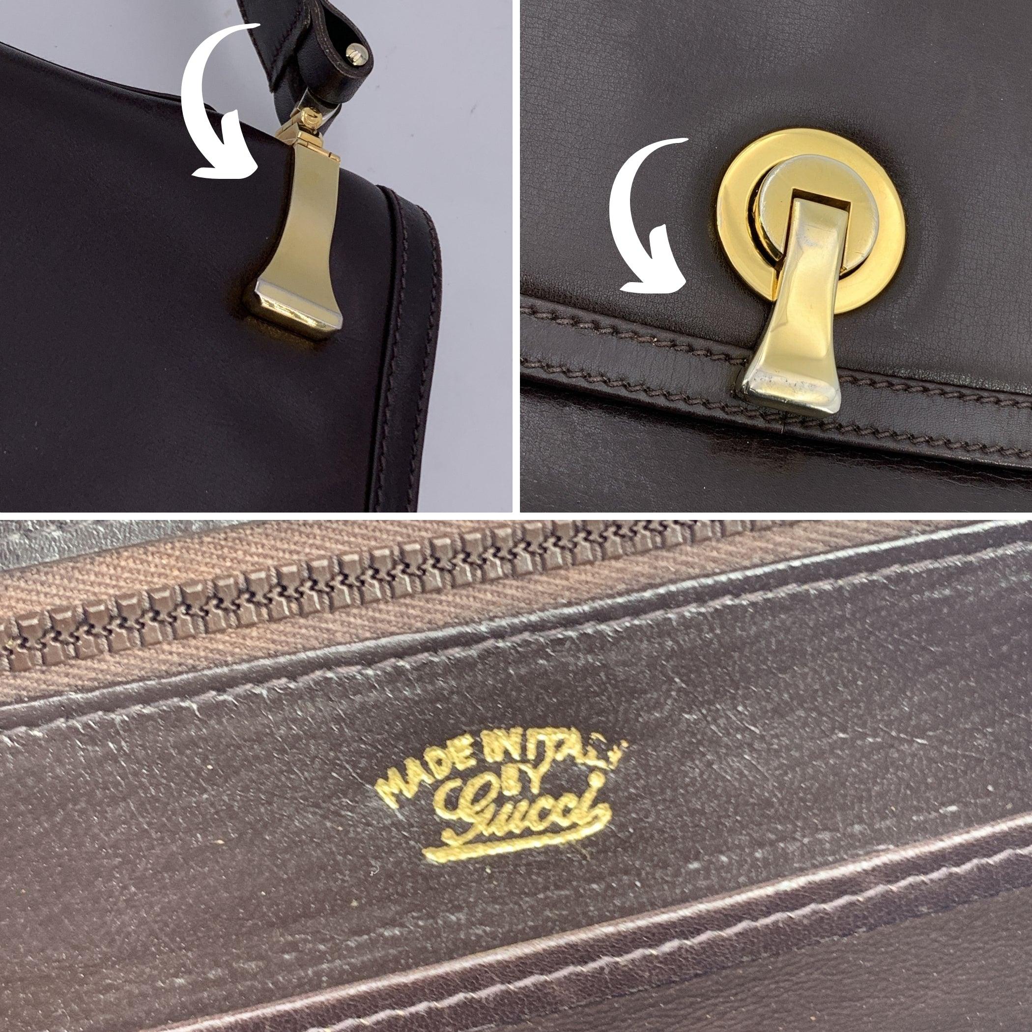 Bolso Vintage Gucci con Solapa de Piel Marrón Chocolate en venta 1