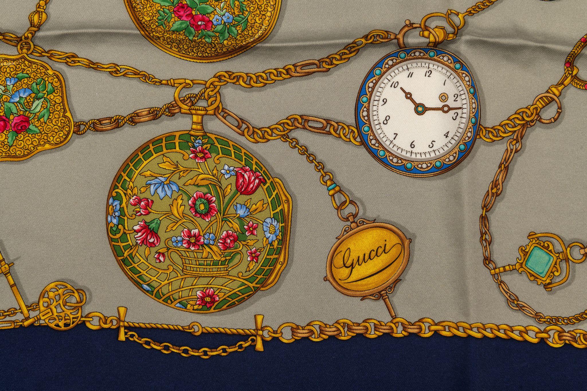 Women's Gucci Vintage Clock Silk Scarf For Sale
