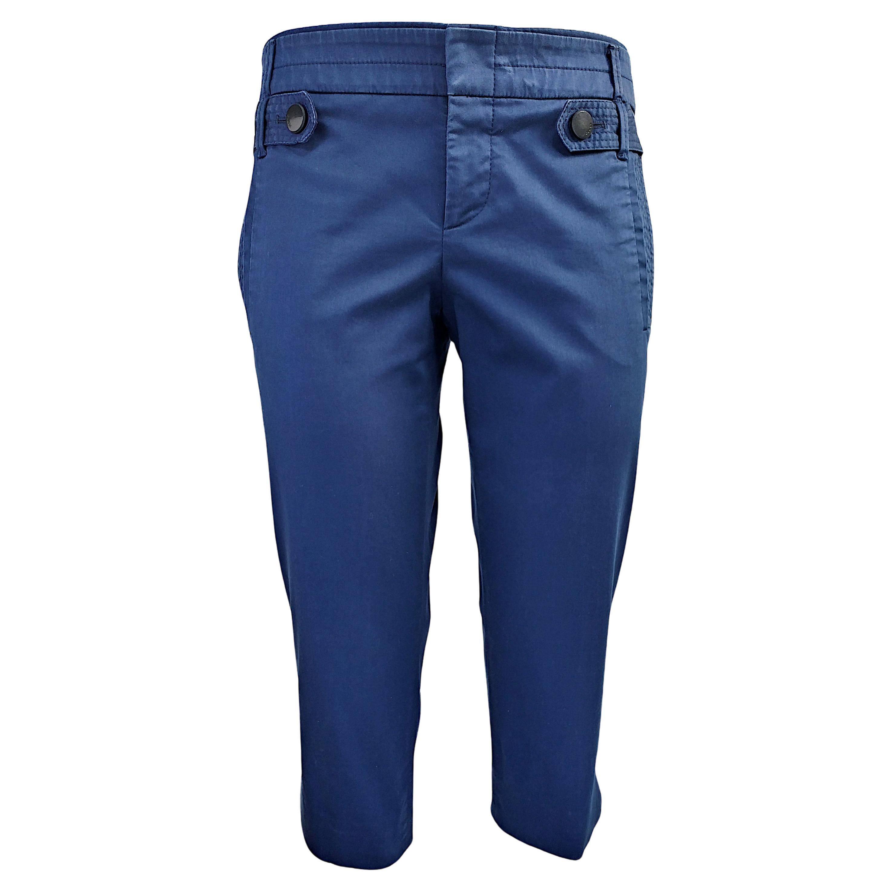 GUCCI - Pantalon vintage 3/4 en coton bleu cobalt  Taille 4US 36EU