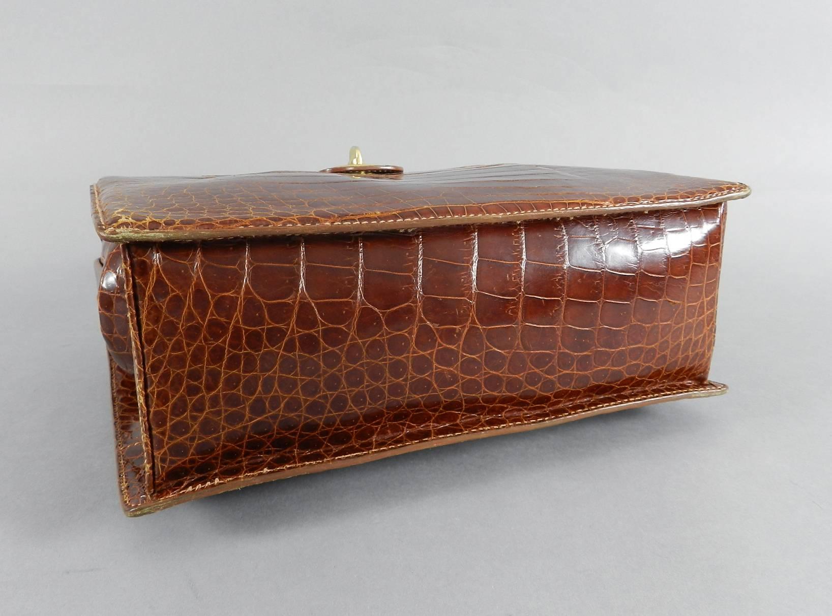 Women's or Men's Gucci Vintage Cognac Crocodile Doctor Bag with Bamboo Handle