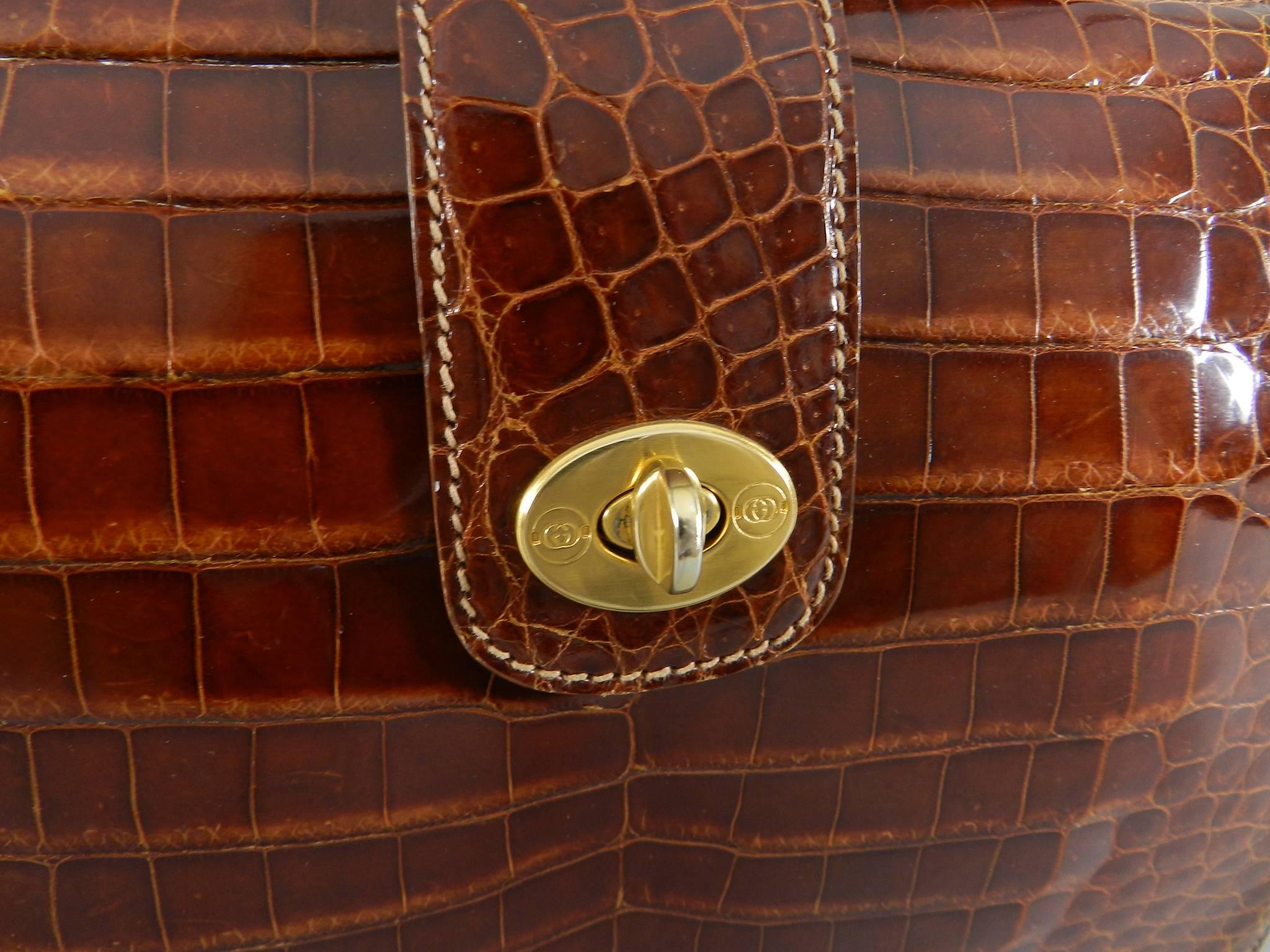 Gucci Vintage Cognac Crocodile Doctor Bag with Bamboo Handle 3