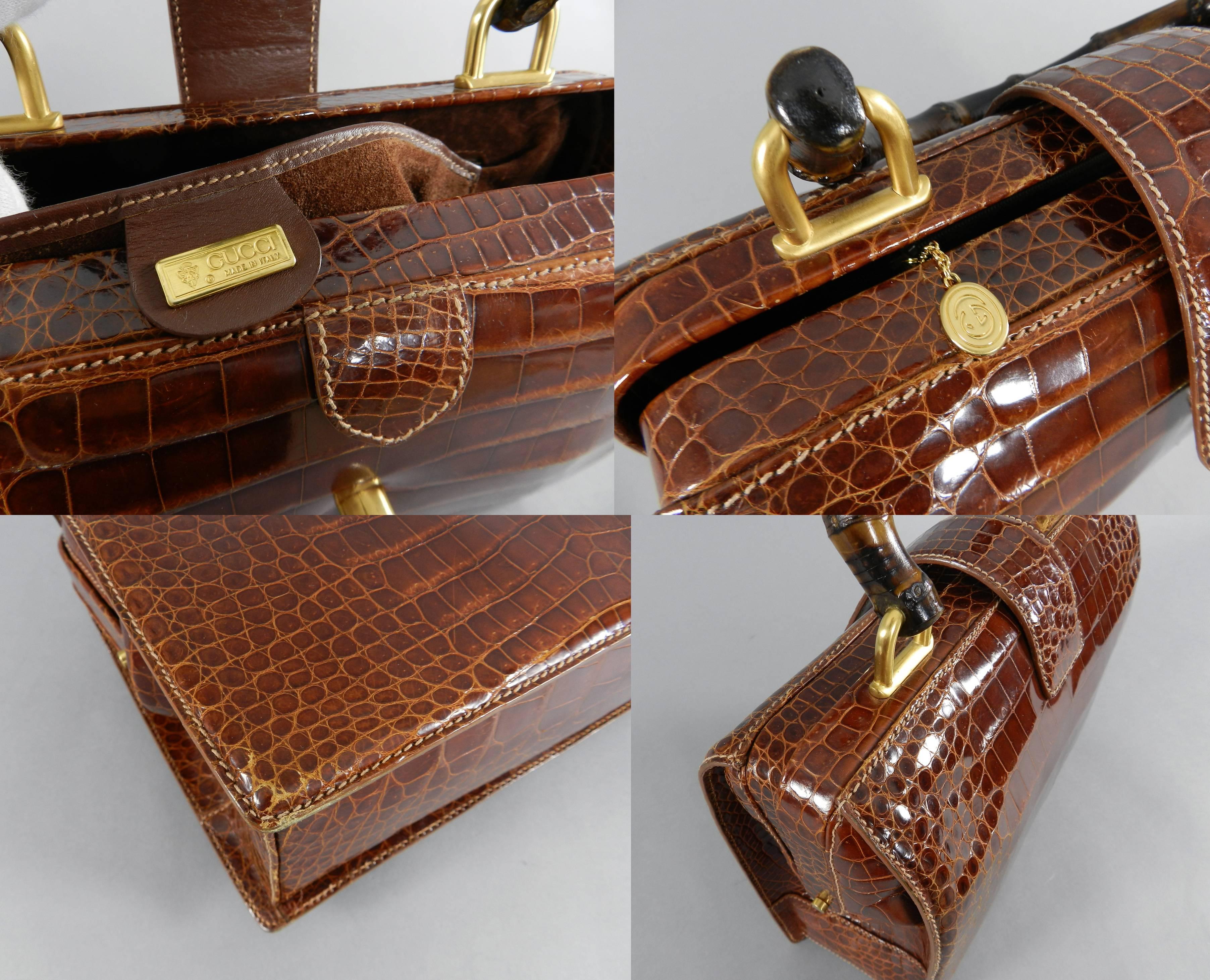 Gucci Vintage Cognac Crocodile Doctor Bag with Bamboo Handle 4