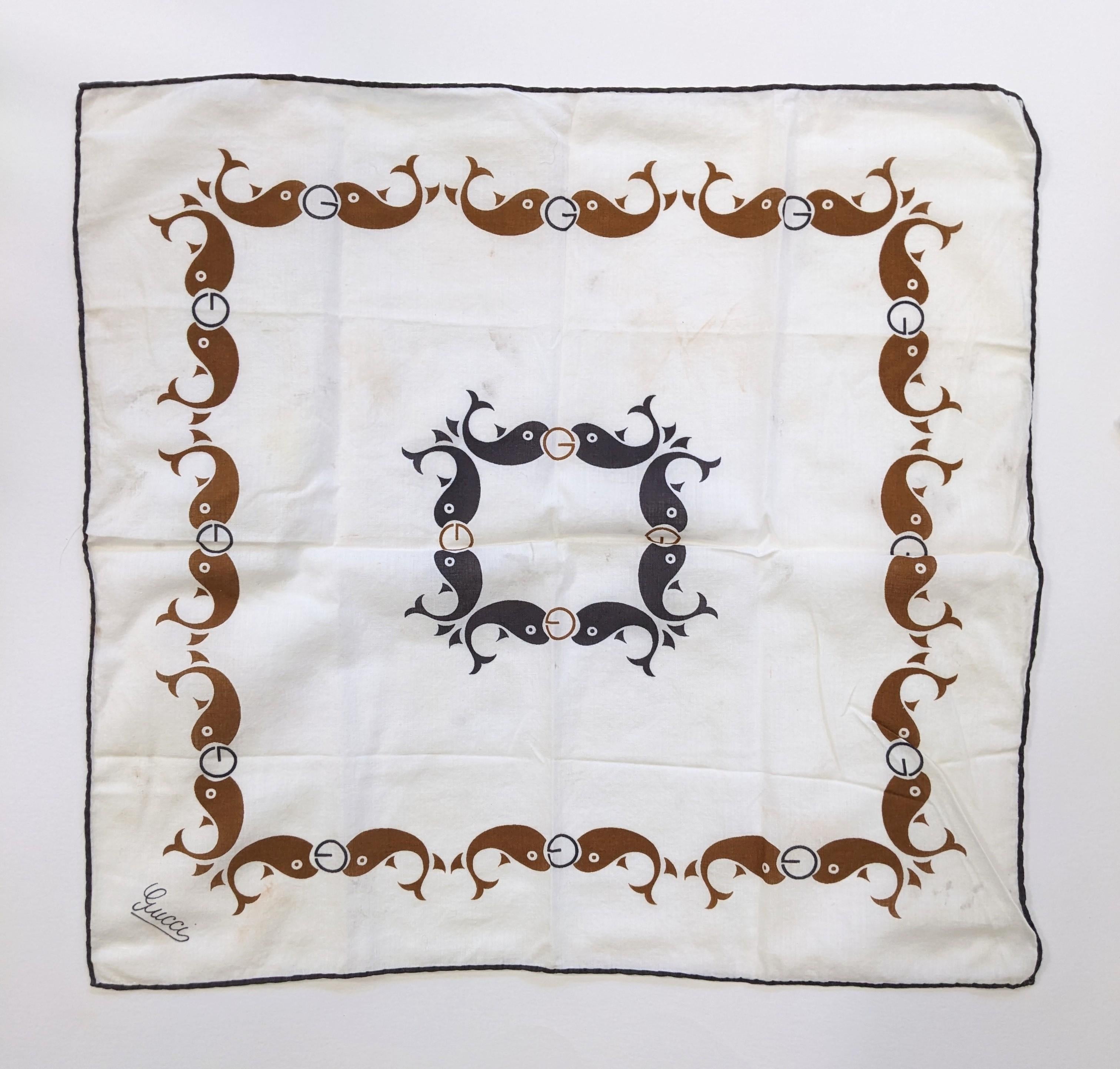 Gucci Vintage Cotton Batiste Logo Scarves In Good Condition In New York, NY