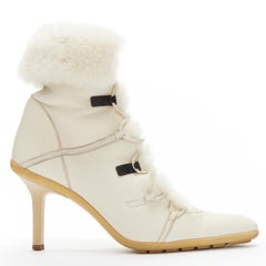 GUCCI Vintage cream leather fur lined high heel ankle boots EU37