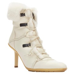 GUCCI Vintage Creme Leder Pelz gefüttert hohe Ferse Stiefeletten EU37