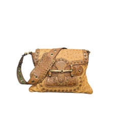 Gucci Vintage Crocodile-Trim Ostrich Pelham Flap Bag