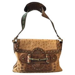 Gucci Vintage Crocodile-Trim Ostrich Pelham Flap Bag