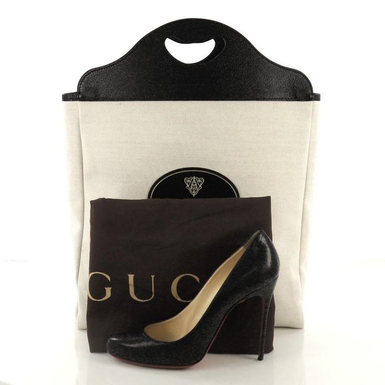 Gucci Vintage Cut Out Handle Bag Canvas with Leather Medium at 1stDibs