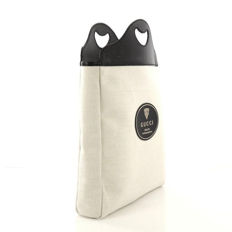 Gucci Vintage Cut Out Handle Bag Canvas with Leather Medium at 1stDibs