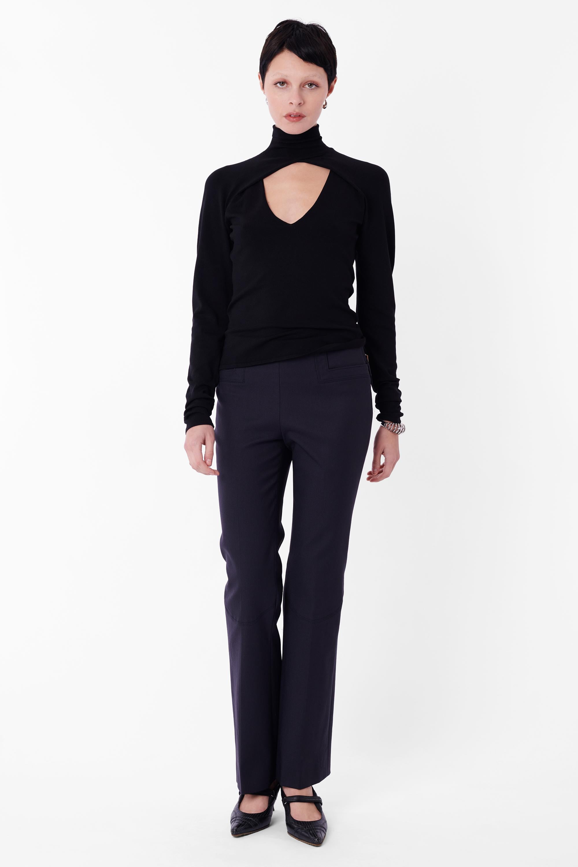 Gucci Vintage Cutout Turtleneck Long Sleeve Silk Top In Excellent Condition For Sale In London, GB