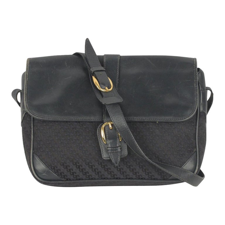 Gucci Vintage Dark Blue Monogram Canvas Messenger Bag For Sale At 1stdibs