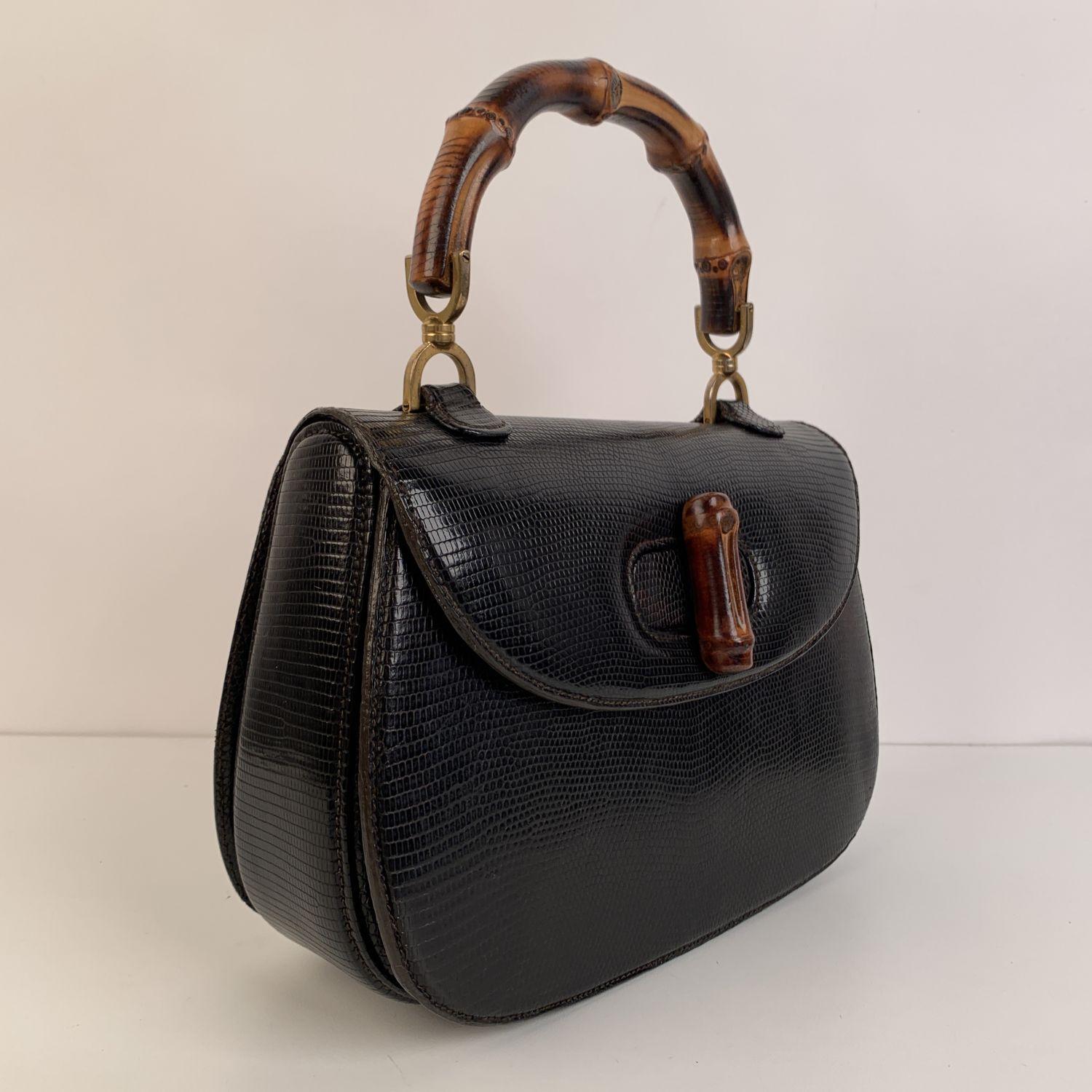 Gucci Vintage Dark Brown Leather Bamboo Top Handle Bag In Good Condition In Rome, Rome