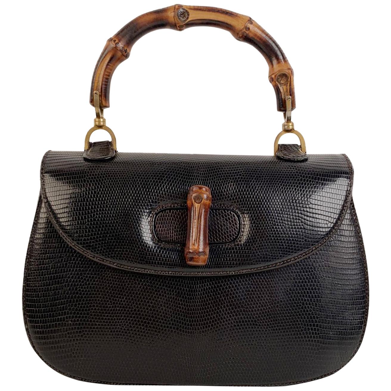 Gucci Vintage Dark Brown Leather Bamboo Top Handle Bag