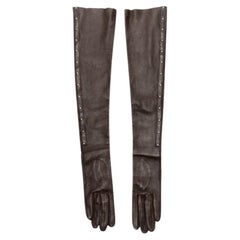 GUCCI Vintage cuir marron foncé garni de clous dorés gants longs Sz.7