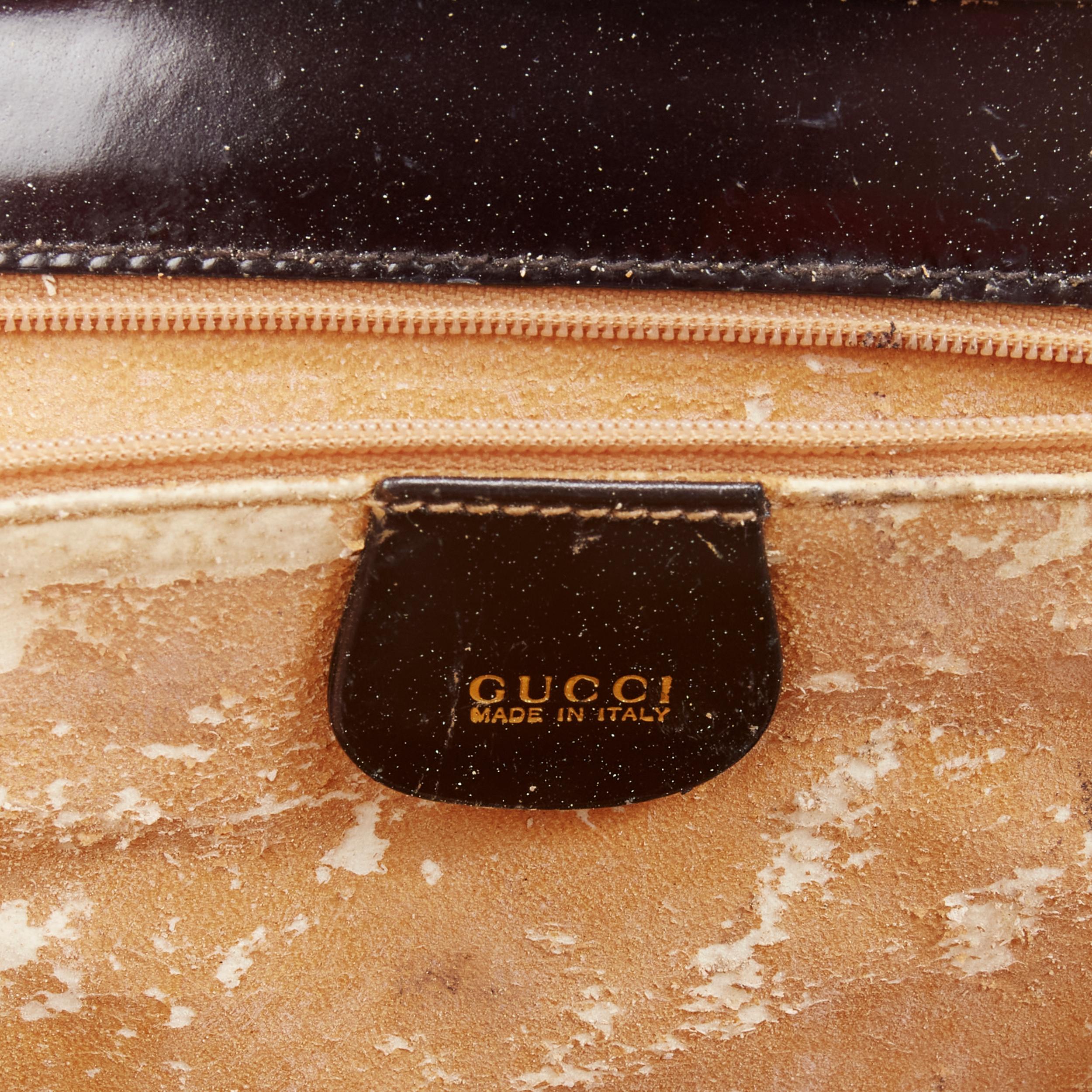 GUCCI Vintage dark brown shiny leather Bamboo handle satchel bag 5