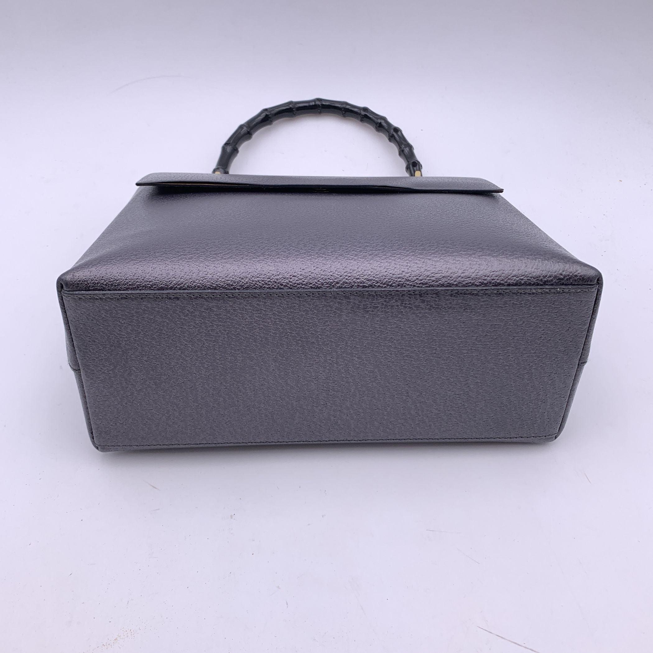 Gucci Vintage Dark Grey Leather Bamboo Handle Box Handbag Bag In Excellent Condition In Rome, Rome