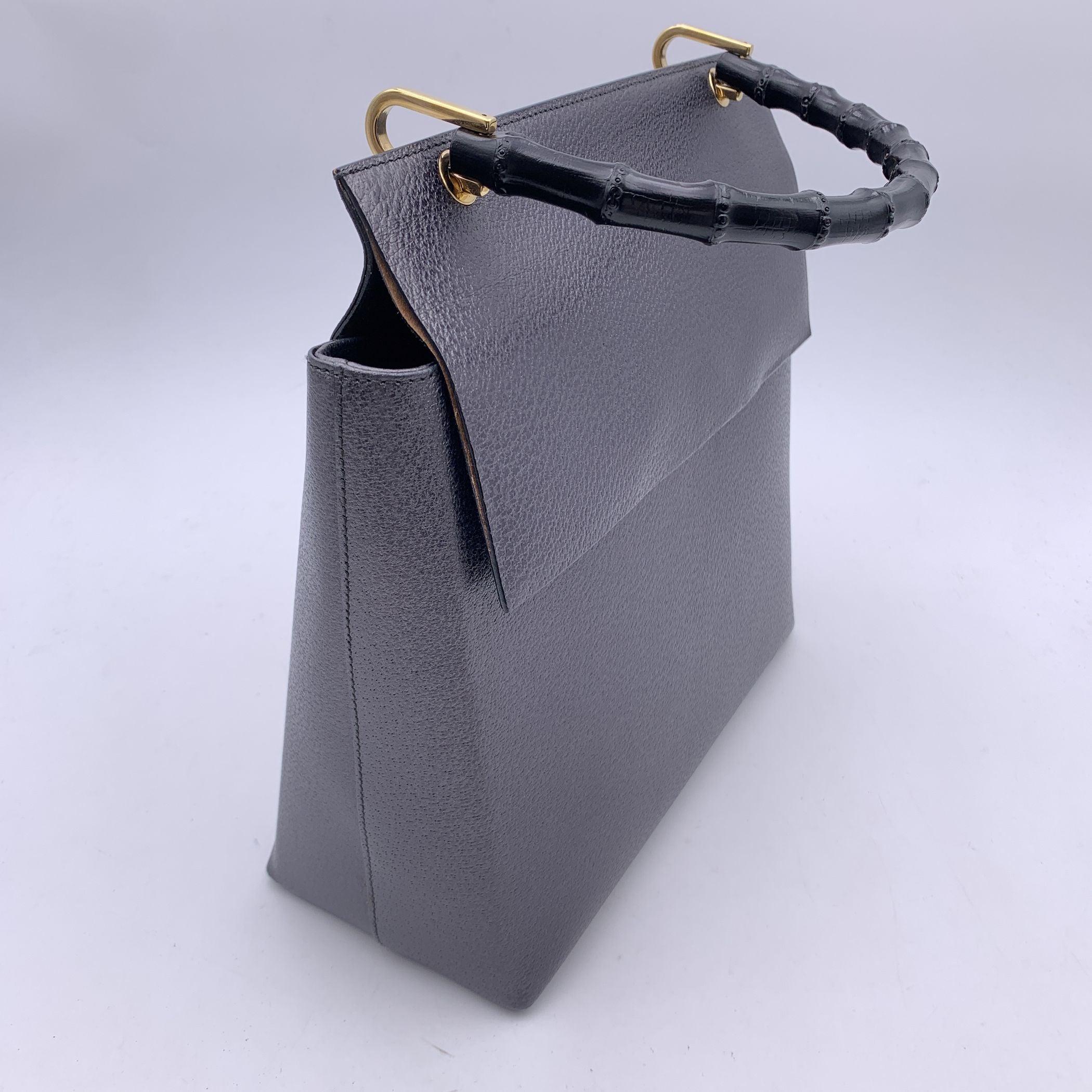 Women's Gucci Vintage Dark Grey Leather Bamboo Handle Box Handbag Bag