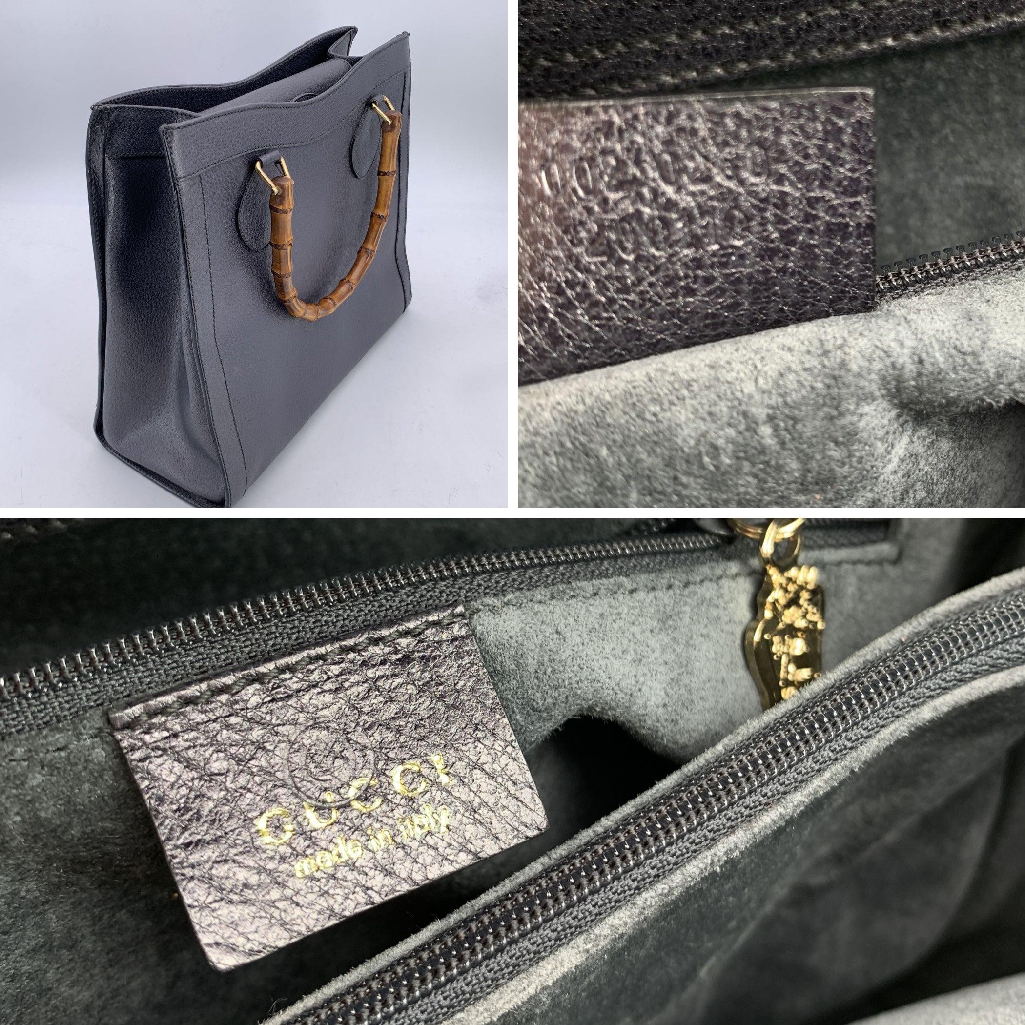Gucci Vintage Dark Grey Leather Bamboo Princess Diana Tote Bag In Good Condition For Sale In Rome, Rome