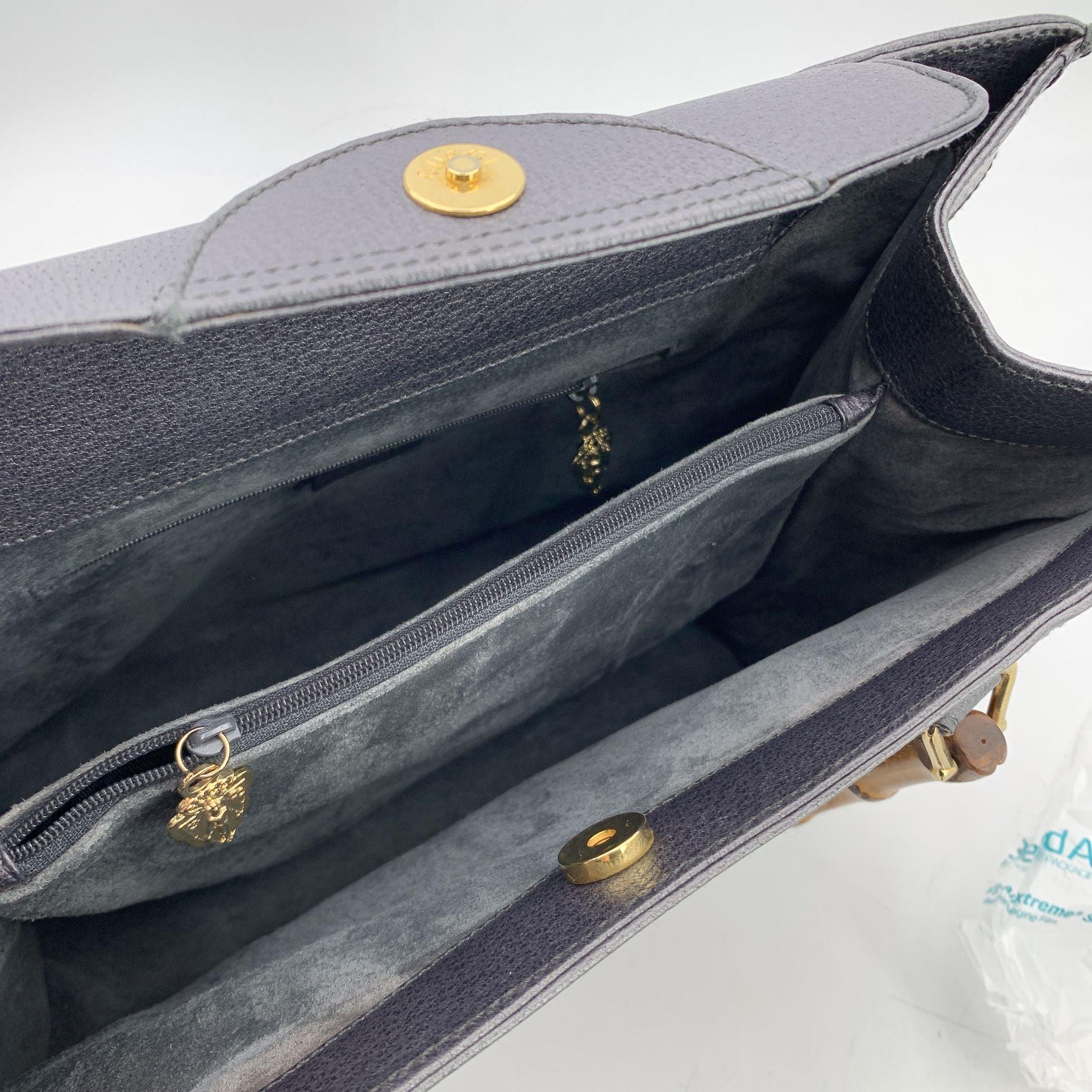 Women's Gucci Vintage Dark Grey Leather Bamboo Princess Diana Tote Bag For Sale
