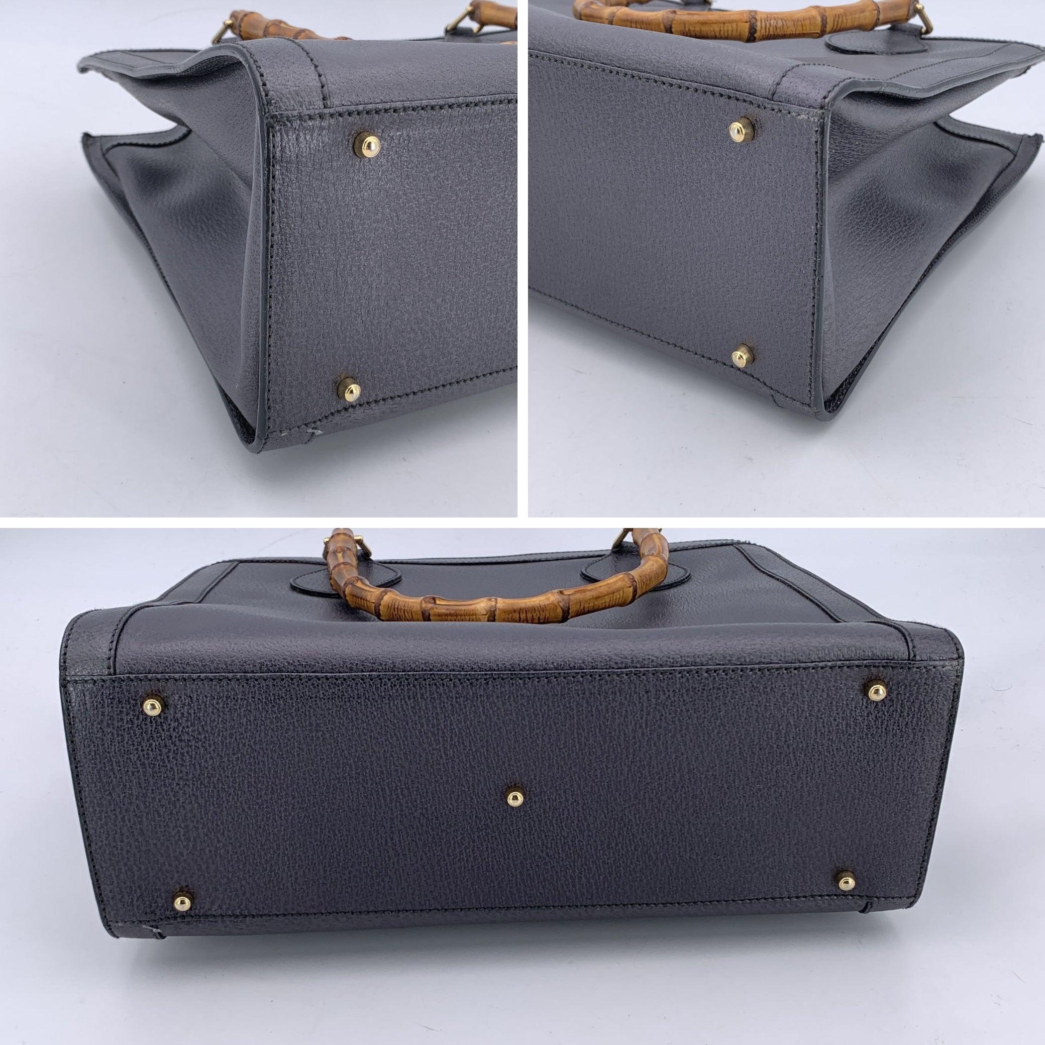 Gucci Vintage Dark Grey Leather Bamboo Princess Diana Tote Bag For Sale 1