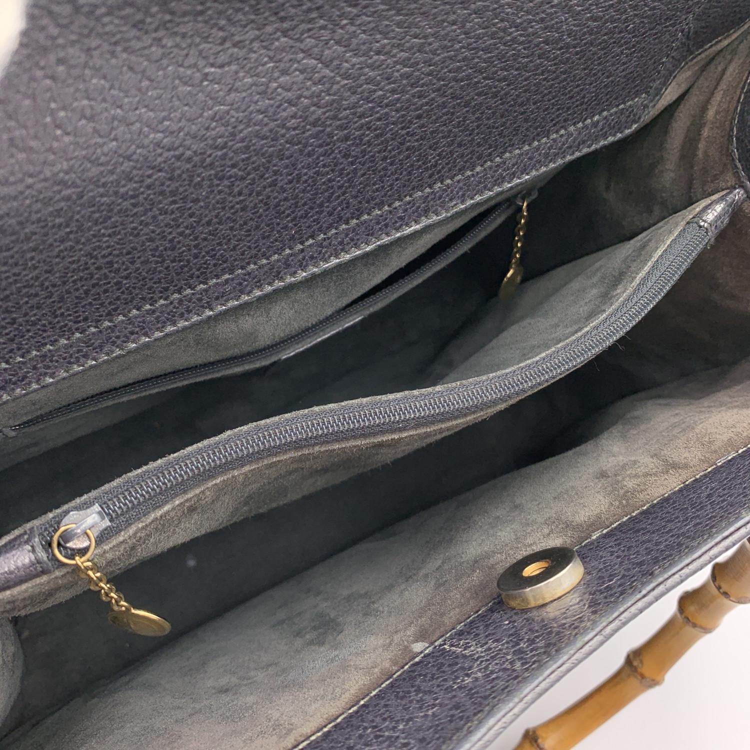 Gucci Vintage Dark Grey Leather Bamboo Princess Diana Tote Bag In Excellent Condition In Rome, Rome