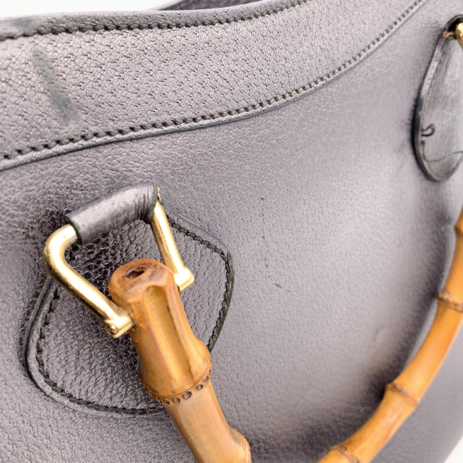 Women's Gucci Vintage Dark Grey Leather Bamboo Princess Diana Tote Bag