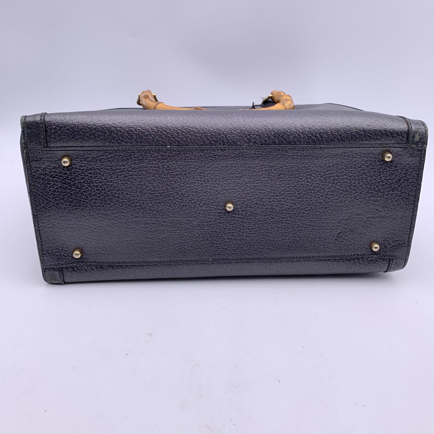Gucci Vintage Dark Grey Leather Bamboo Princess Diana Tote Bag 1