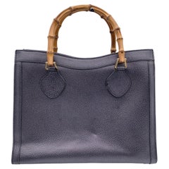 Gucci Vintage Dark Grey Leather Bamboo Princess Diana Tote Bag