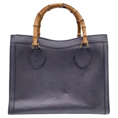 Gucci Vintage Dunkelgraue Princess Diana Tote Bag aus Leder und Bambus im Vintage-Stil